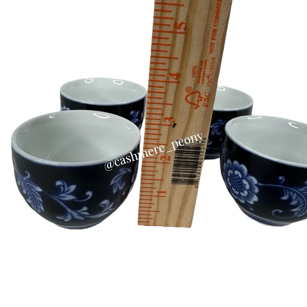 Pier 1 Cobalt Blue Mandarin Floral Tea Set - Tea Pot and 4 Cups